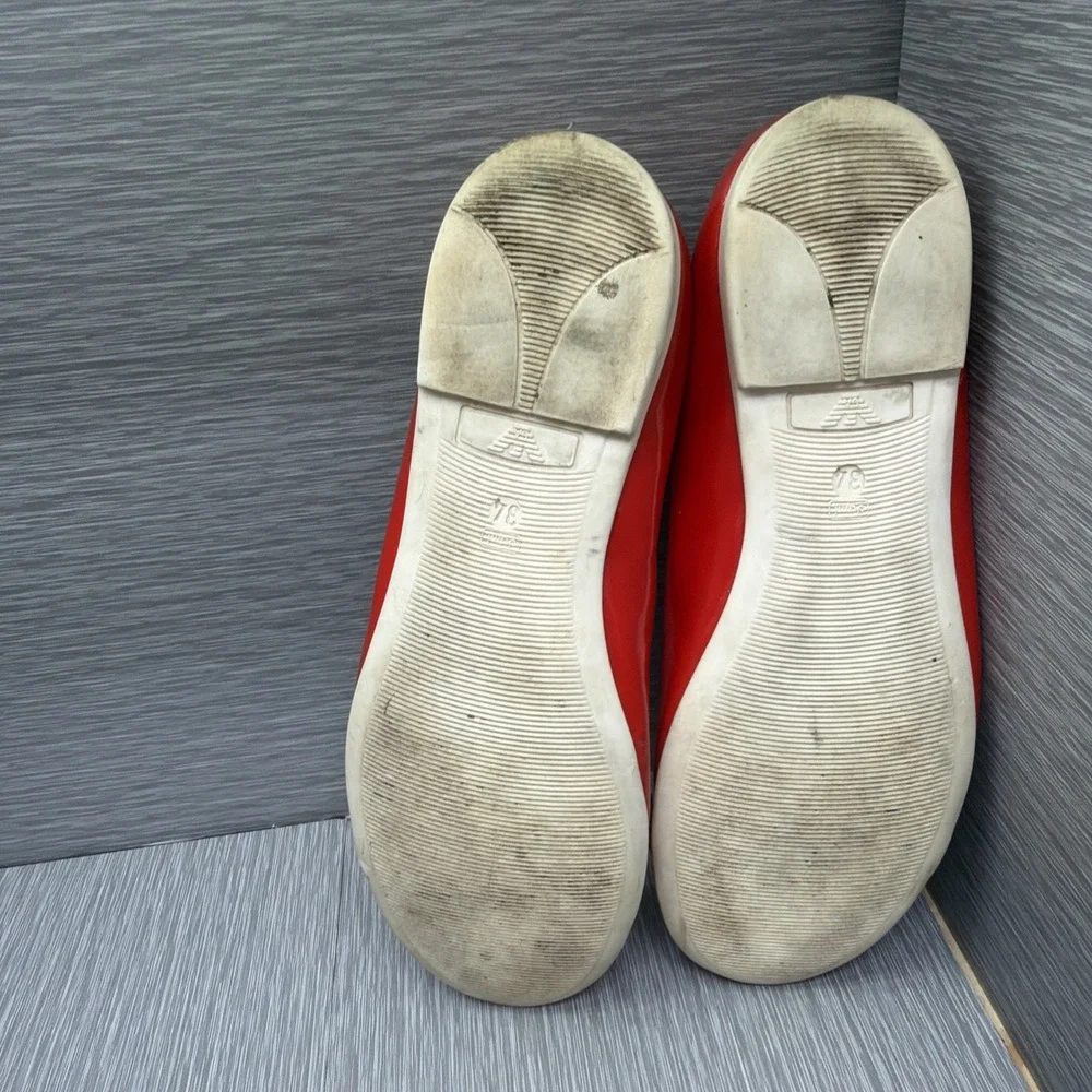 Girls Red Patent Leather Ballet Flats Armani Designer Slip On Shoes EU 34 US 3-4
